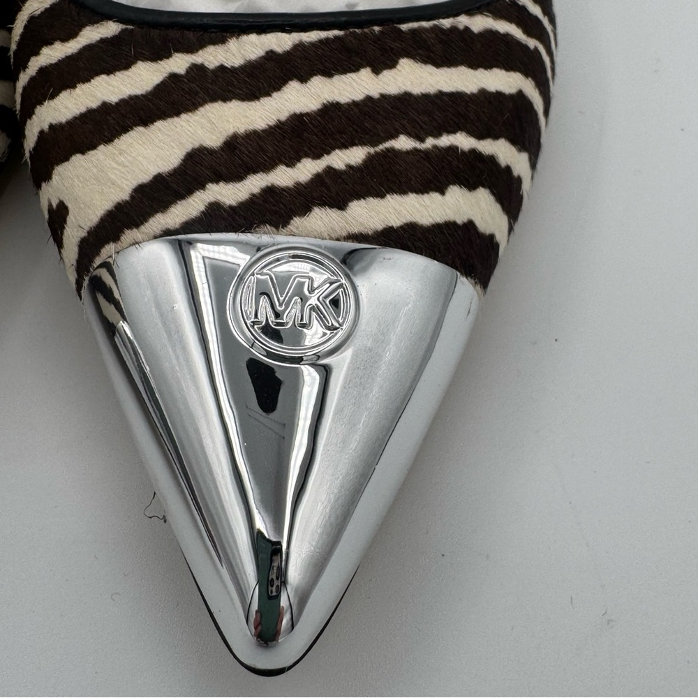 Michael Kors Paxton Leather Calf Hair Zebra Flats with Silver Tone Accents NIB - Picture 7 of 11